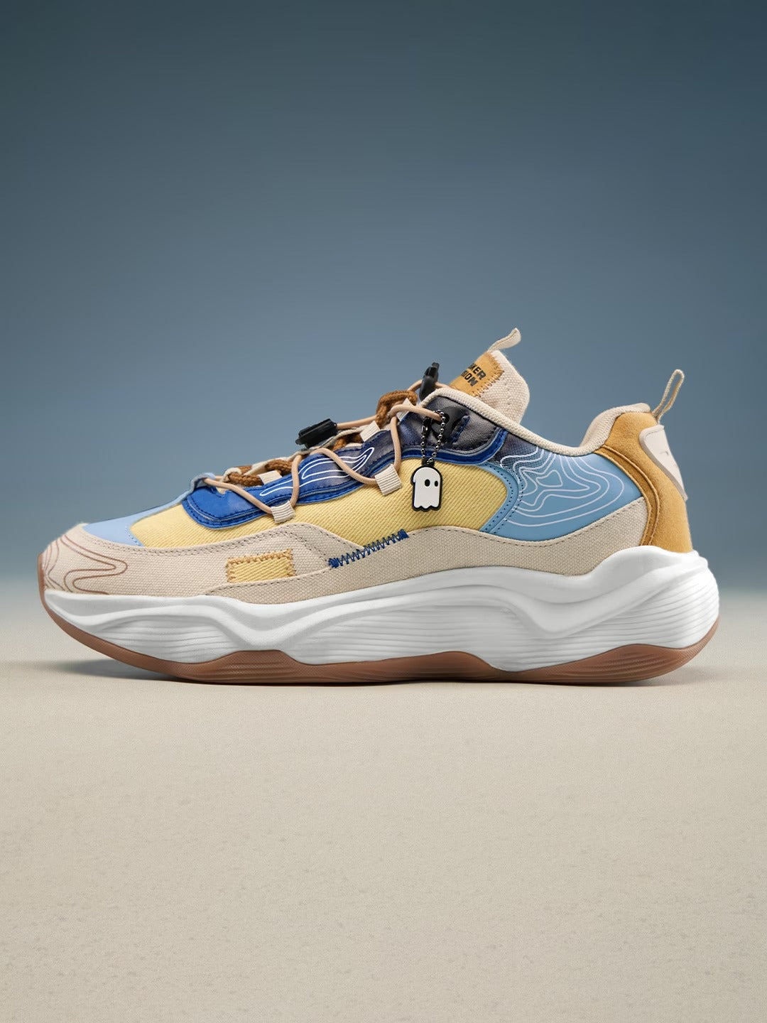 Shoevy Beige & Blue Chunky Sneakers | Coastal Lifestyle Street Shoes