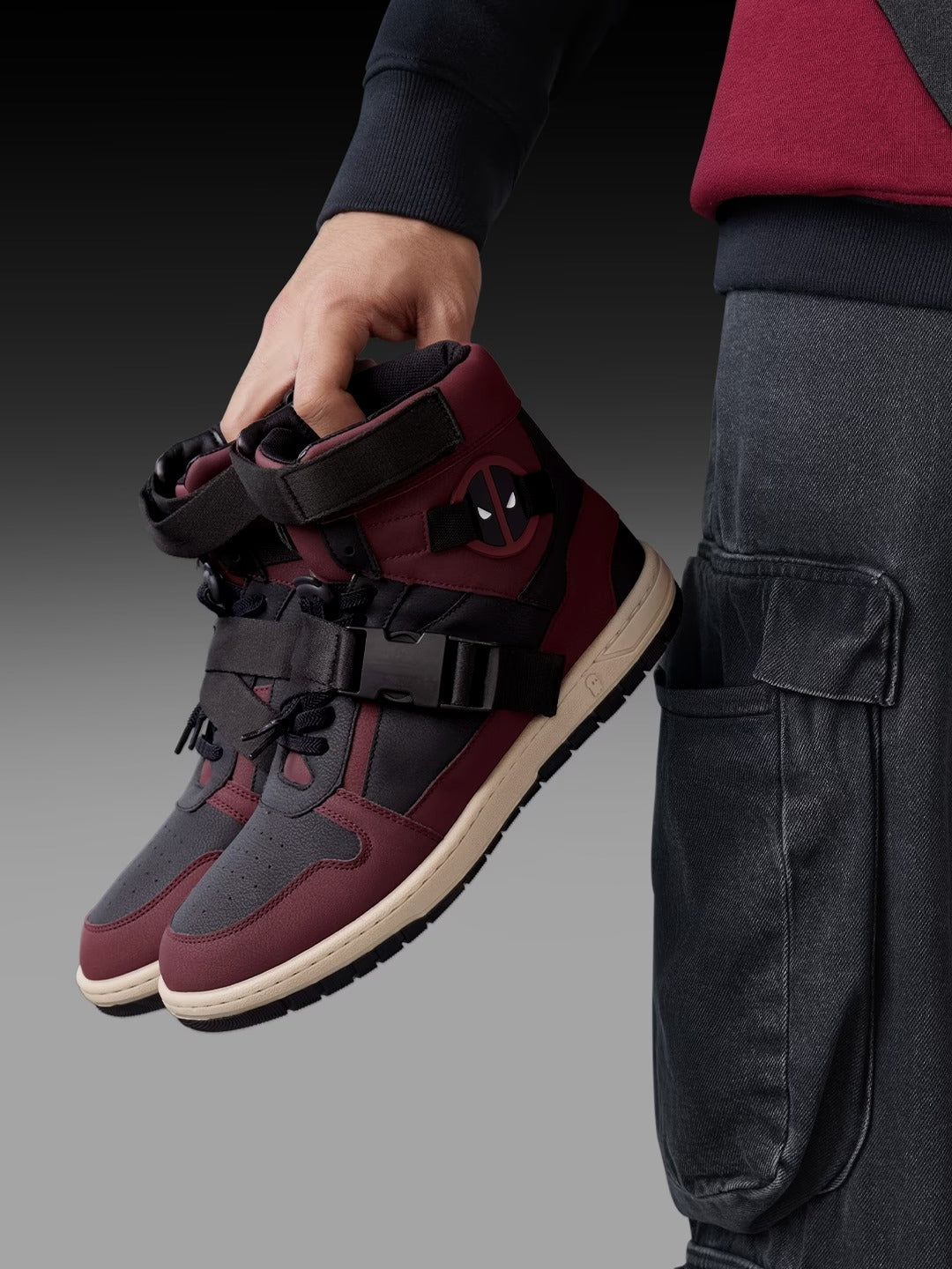 Shoevy Burgundy High-Top Sneakers | Strap & Lace Street Shoes