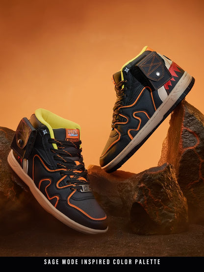Shoevy Black & Orange Mid-Top Sneakers | Rugged Street Outdoor Shoes