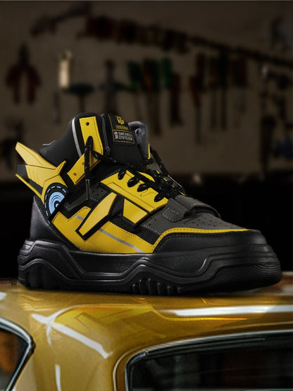 Shoevy Yellow & Black High-Top Sneakers | Industrial Street Style Shoes