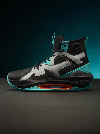 Shoevy Black & Teal High-Top Performance Sneakers | Futuristic Street Shoes