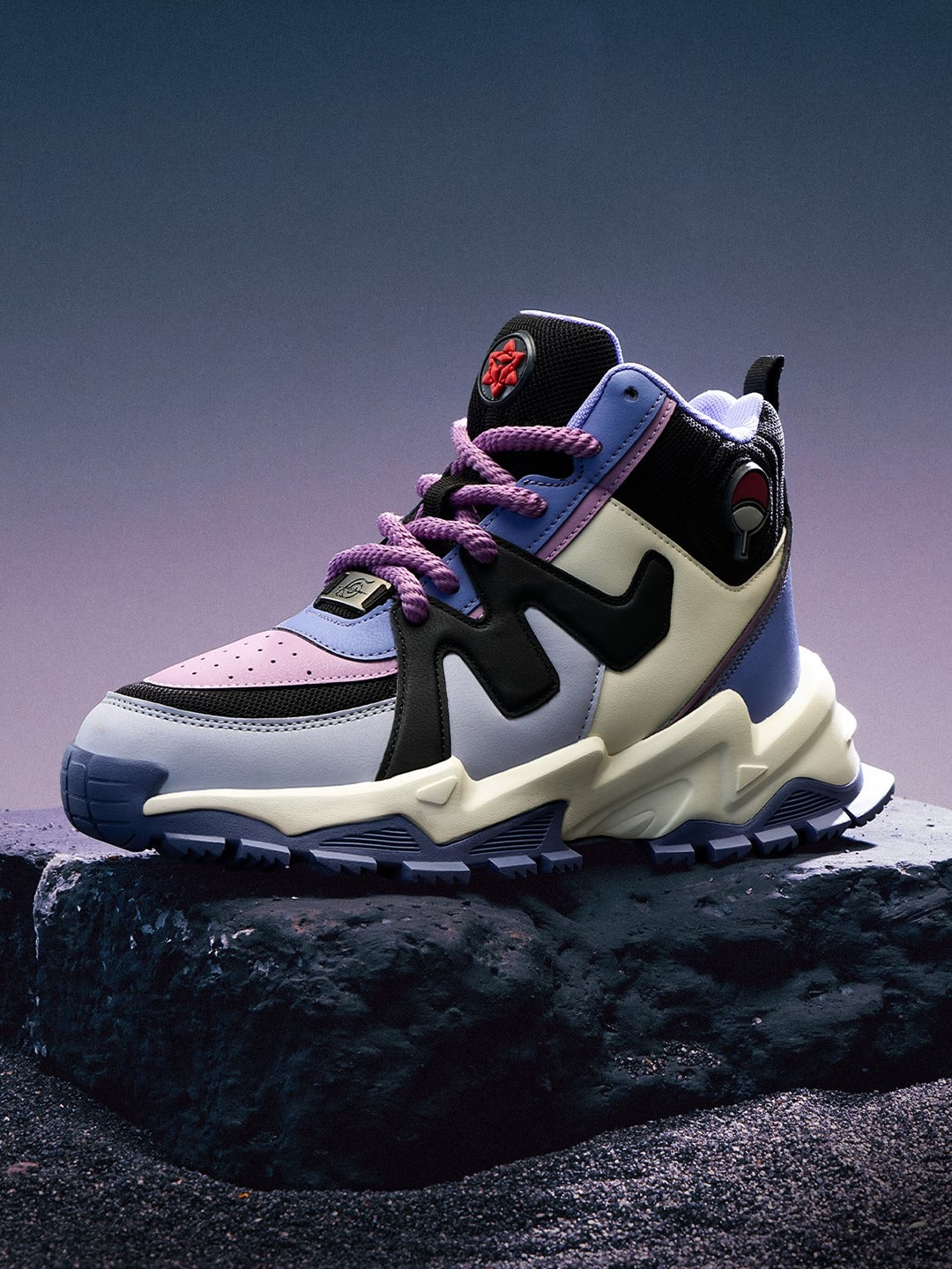 Shoevy Cream, Black & Lavender Chunky Sneakers | Street Lifestyle Shoes