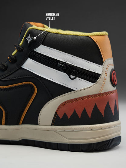 Shoevy Black & Orange Mid-Top Sneakers | Rugged Street Outdoor Shoes