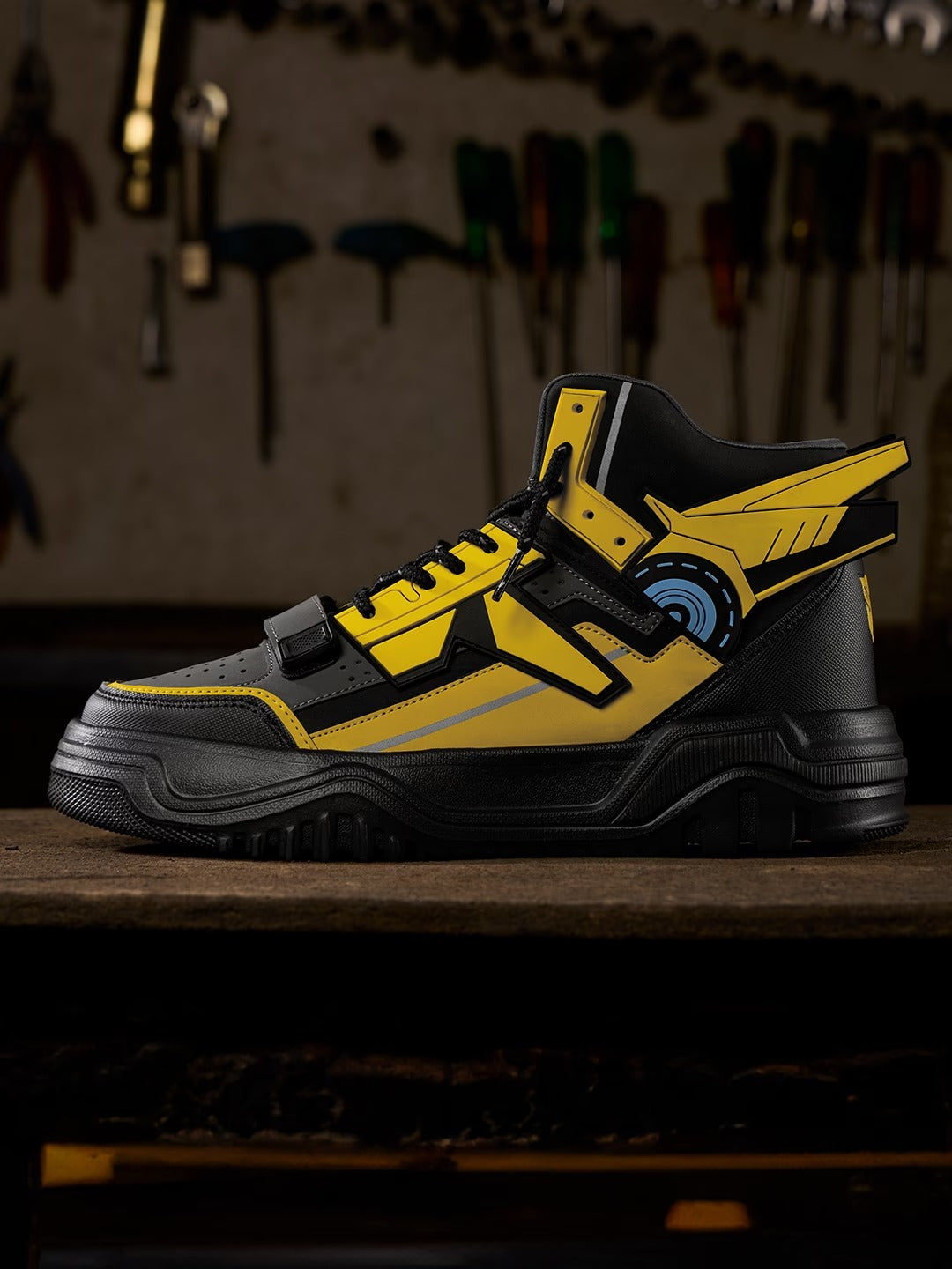 Shoevy Yellow & Black High-Top Sneakers | Industrial Street Style Shoes