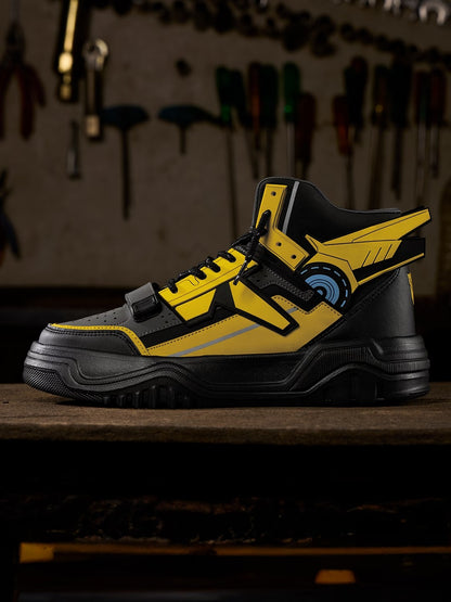 Shoevy Yellow & Black High-Top Sneakers | Industrial Street Style Shoes