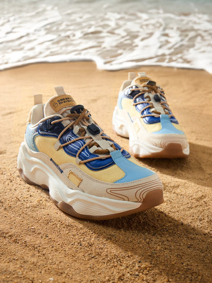 Shoevy Beige & Blue Chunky Sneakers | Coastal Lifestyle Street Shoes