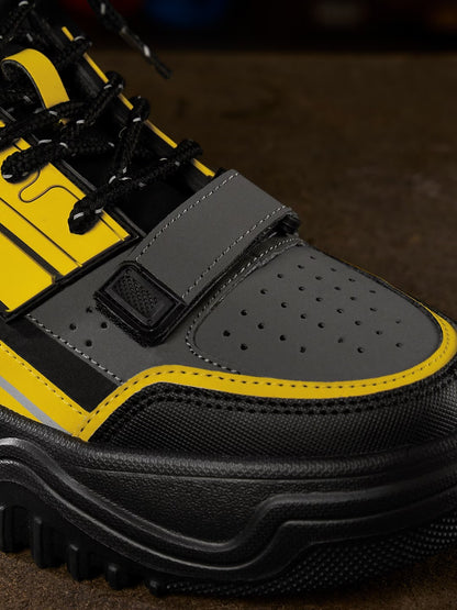 Shoevy Yellow & Black High-Top Sneakers | Industrial Street Style Shoes