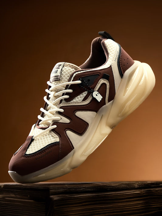Shoevy Brown & Cream Chunky Sneakers | Cushioned Lifestyle Shoes