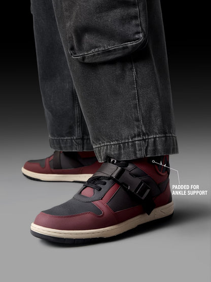 Shoevy Burgundy High-Top Sneakers | Strap & Lace Street Shoes