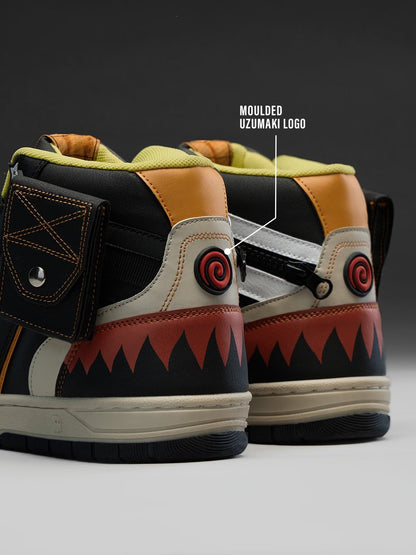 Shoevy Black & Orange Mid-Top Sneakers | Rugged Street Outdoor Shoes