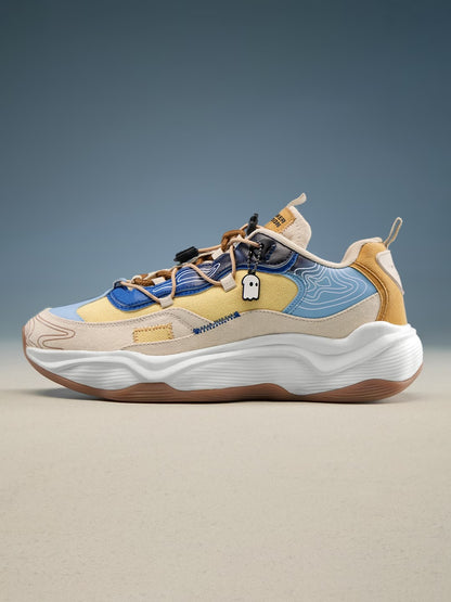 Shoevy Beige & Blue Chunky Sneakers | Coastal Lifestyle Street Shoes