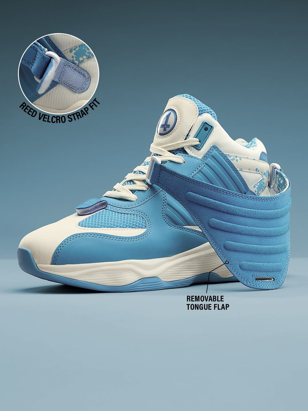 Shoevy Blue & White Chunky Sneakers | Strap Cushioned Street Shoes