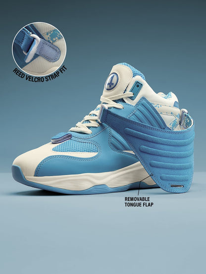 Shoevy Blue & White Chunky Sneakers | Strap Cushioned Street Shoes