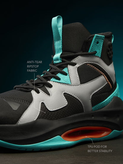 Shoevy Black & Teal High-Top Performance Sneakers | Futuristic Street Shoes