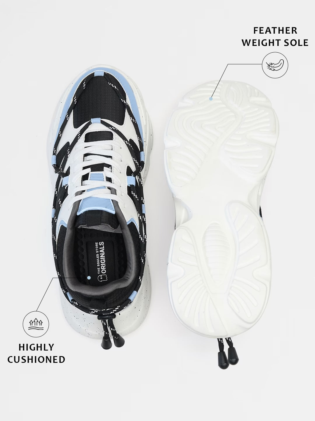 Shoevy White & Blue Chunky Sneakers | Modern Sport Street Shoes
