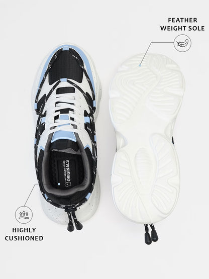 Shoevy White & Blue Chunky Sneakers | Modern Sport Street Shoes