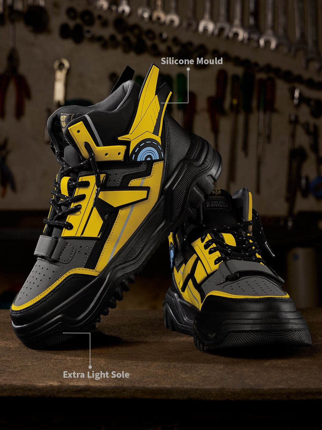 Shoevy Yellow & Black High-Top Sneakers | Industrial Street Style Shoes