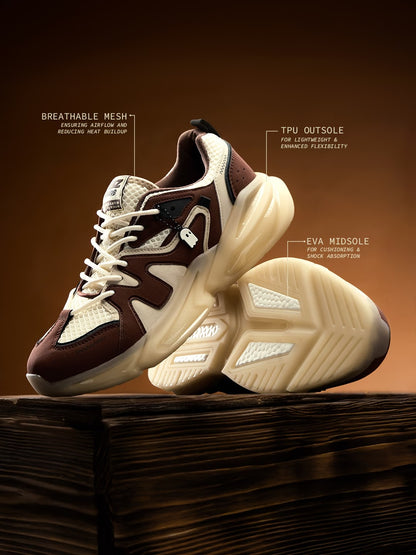 Shoevy Brown & Cream Chunky Sneakers | Cushioned Lifestyle Shoes