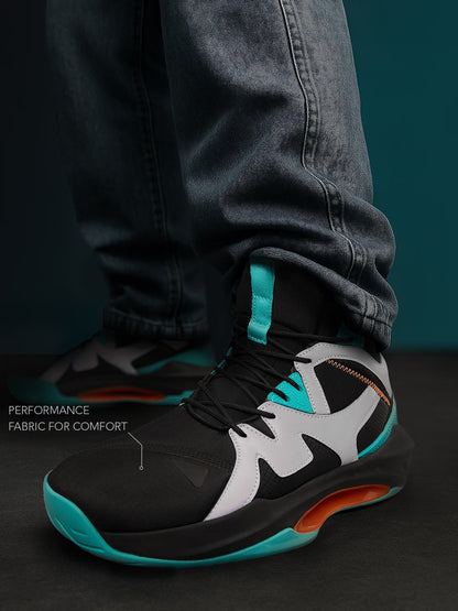 Shoevy Black & Teal High-Top Performance Sneakers | Futuristic Street Shoes
