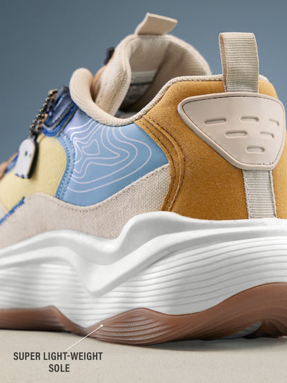 Shoevy Beige & Blue Chunky Sneakers | Coastal Lifestyle Street Shoes