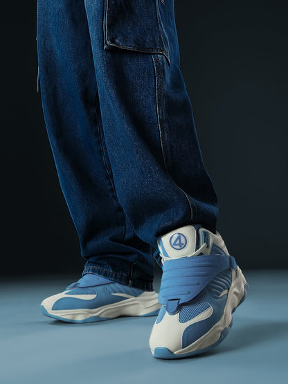 Shoevy Blue & White Chunky Sneakers | Strap Cushioned Street Shoes