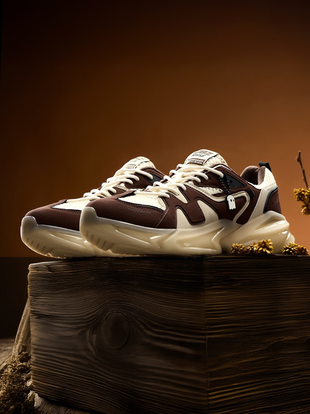 Shoevy Brown & Cream Chunky Sneakers | Cushioned Lifestyle Shoes