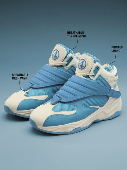 Shoevy Blue & White Chunky Sneakers | Strap Cushioned Street Shoes