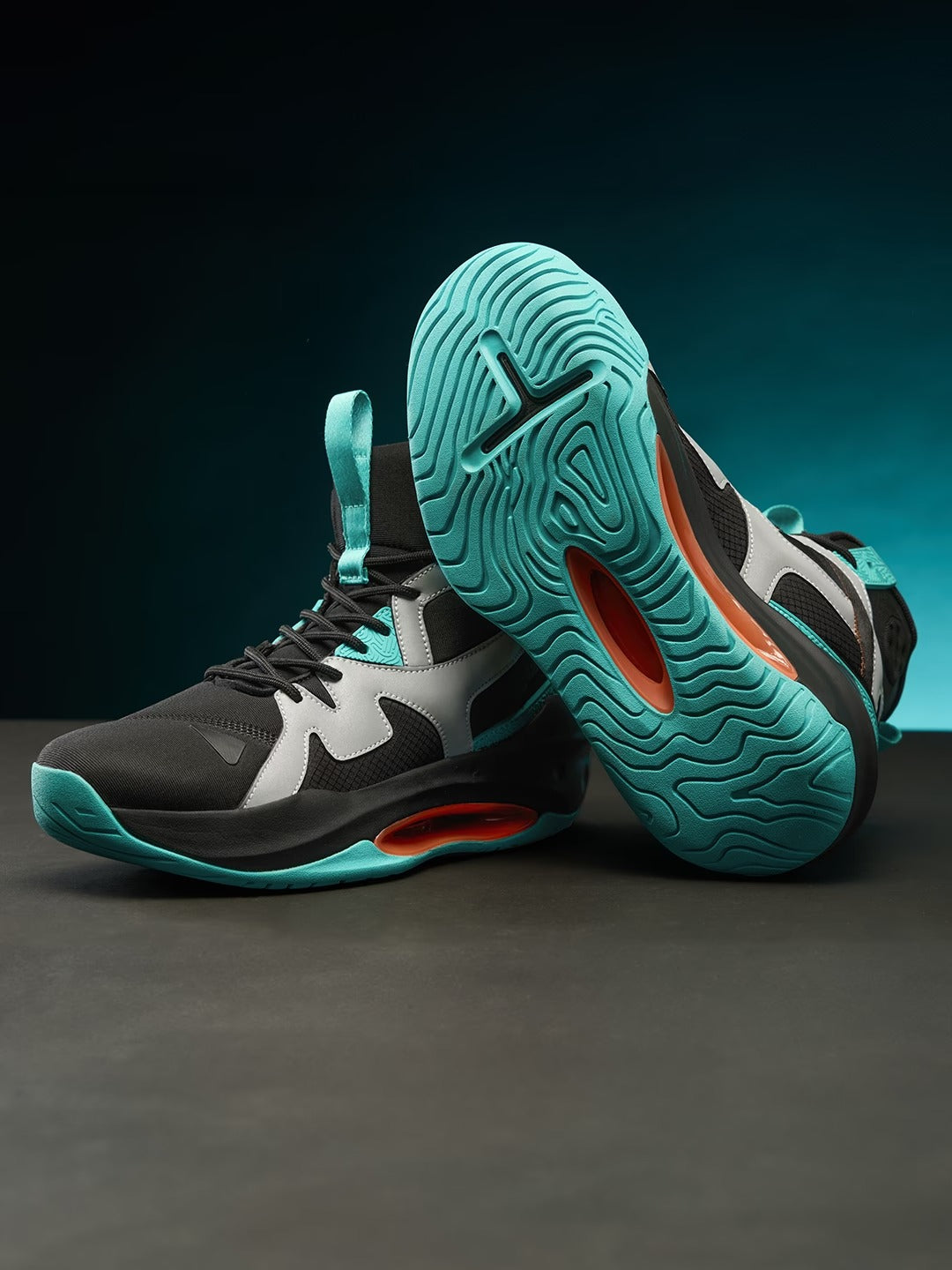 Shoevy Black & Teal High-Top Performance Sneakers | Futuristic Street Shoes