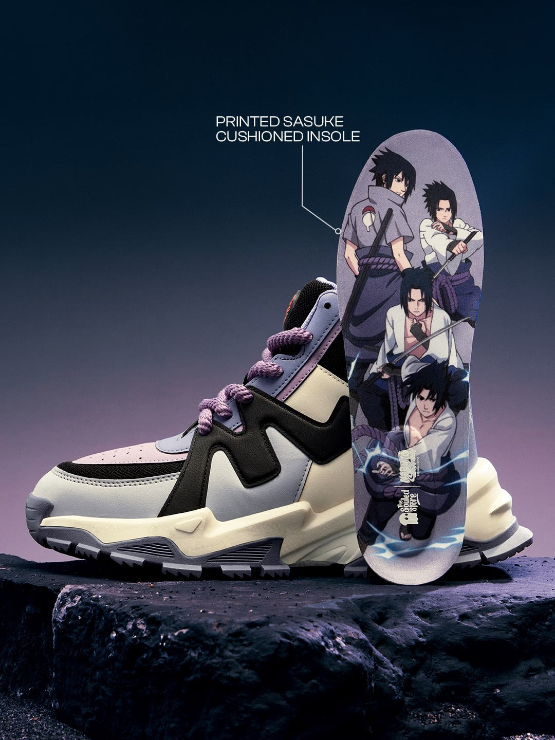 Shoevy Cream, Black & Lavender Chunky Sneakers | Street Lifestyle Shoes