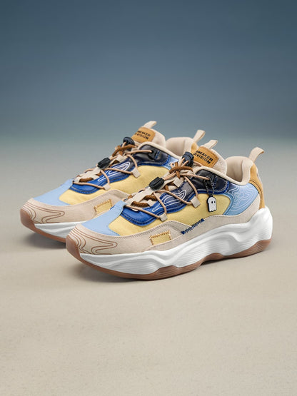 Shoevy Beige & Blue Chunky Sneakers | Coastal Lifestyle Street Shoes