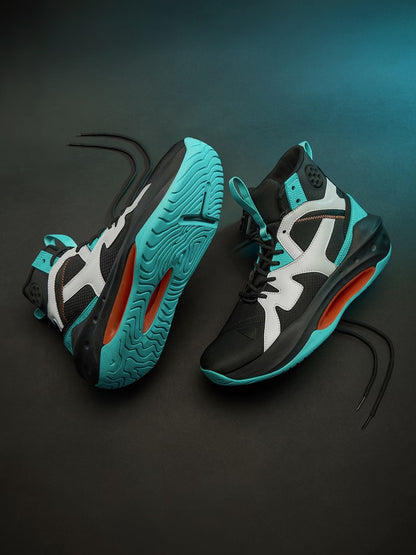 Shoevy Black & Teal High-Top Performance Sneakers | Futuristic Street Shoes