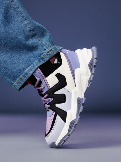 Shoevy Cream, Black & Lavender Chunky Sneakers | Street Lifestyle Shoes