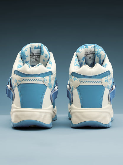 Shoevy Blue & White Chunky Sneakers | Strap Cushioned Street Shoes