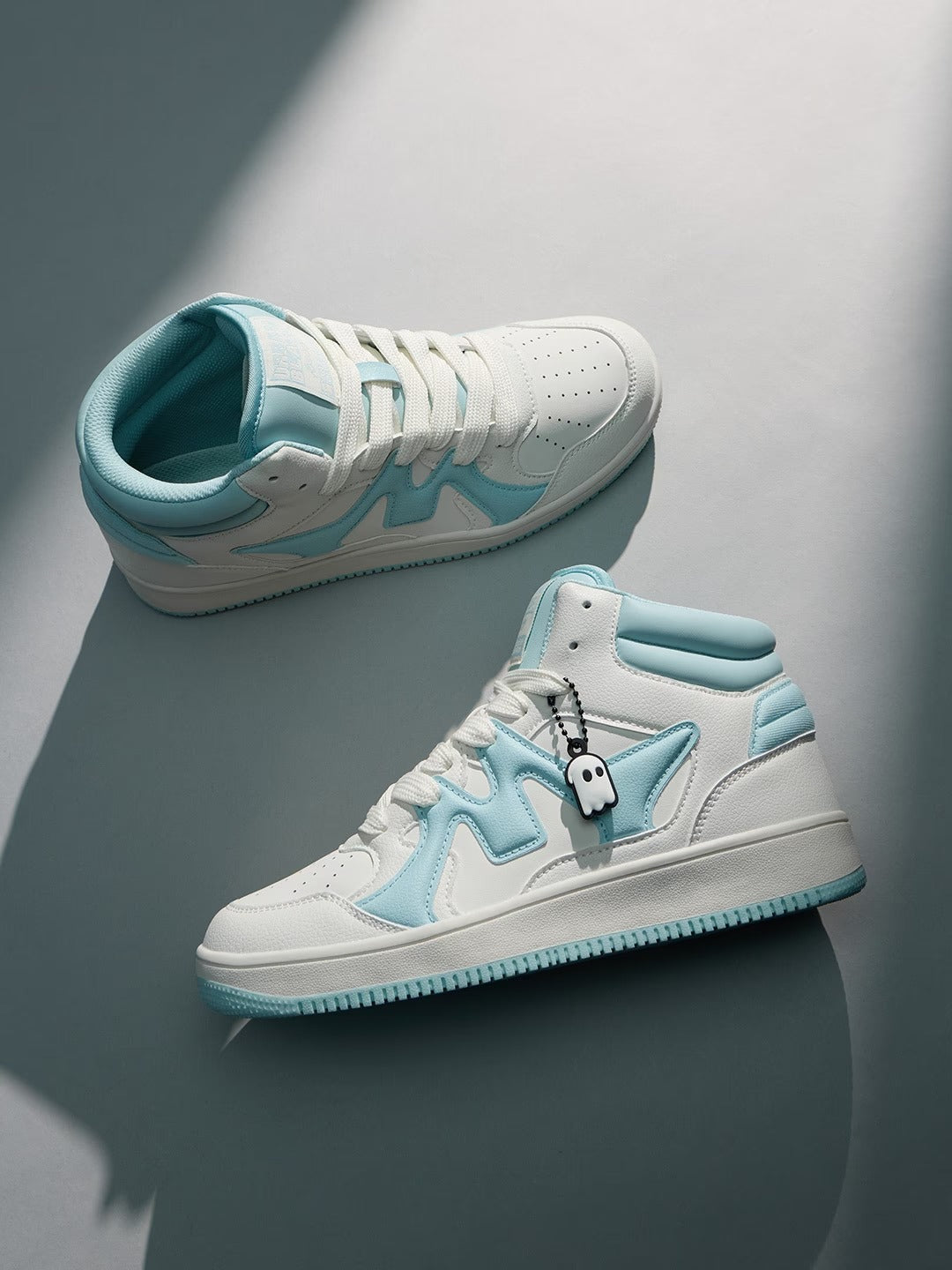 Shoevy White & Aqua Mid-Top Sneakers | Clean Lifestyle Street Shoes
