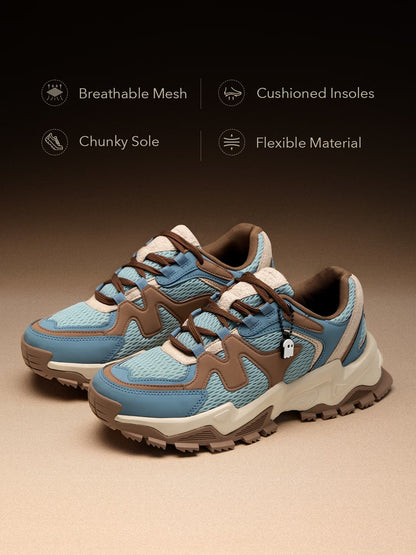 Shoevy Blue & Brown Chunky Sneakers | Outdoor Lifestyle Street Shoes