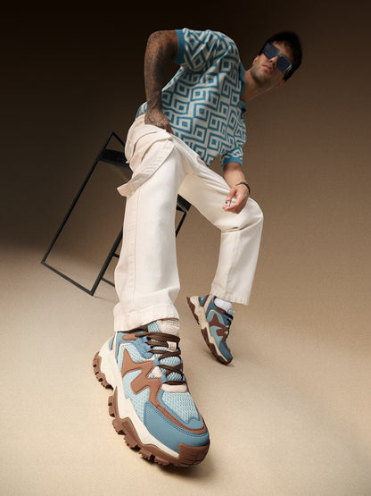 Shoevy Blue & Brown Chunky Sneakers | Outdoor Lifestyle Street Shoes