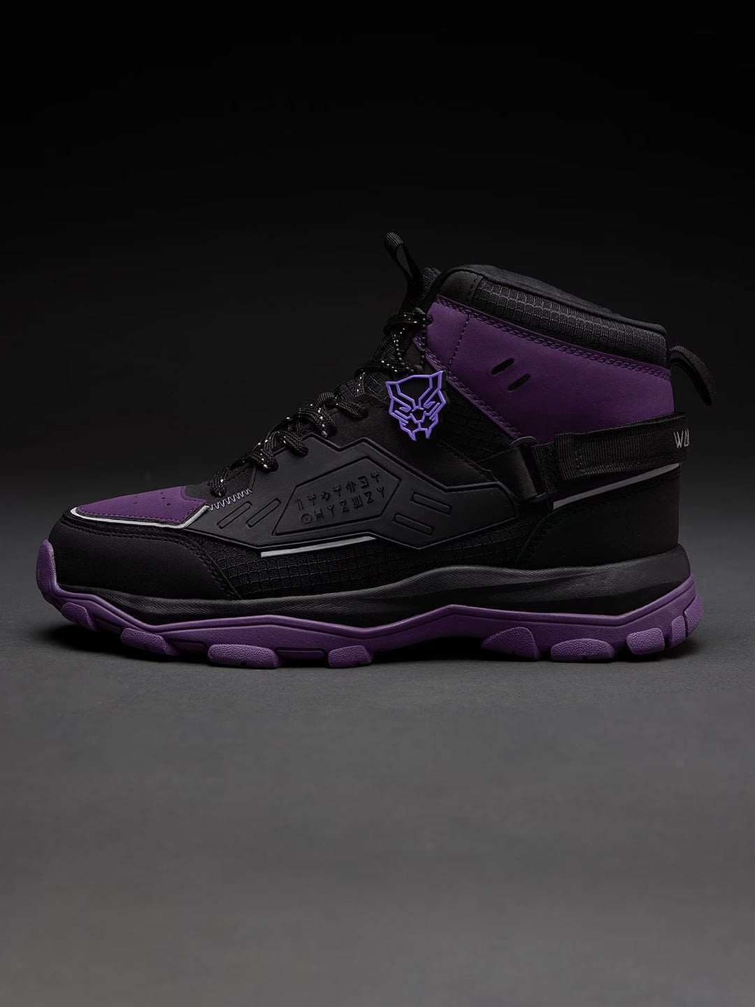Shoevy Black & Purple High-Top Sneakers | Futuristic Street Shoes