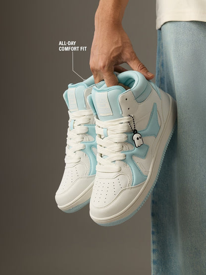 Shoevy White & Aqua Mid-Top Sneakers | Clean Lifestyle Street Shoes