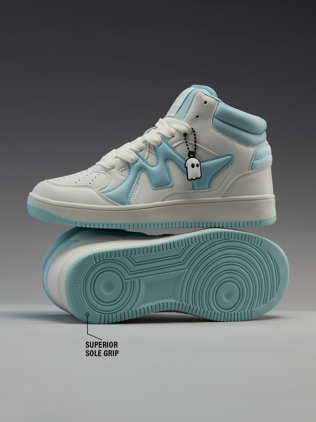 Shoevy White & Aqua Mid-Top Sneakers | Clean Lifestyle Street Shoes