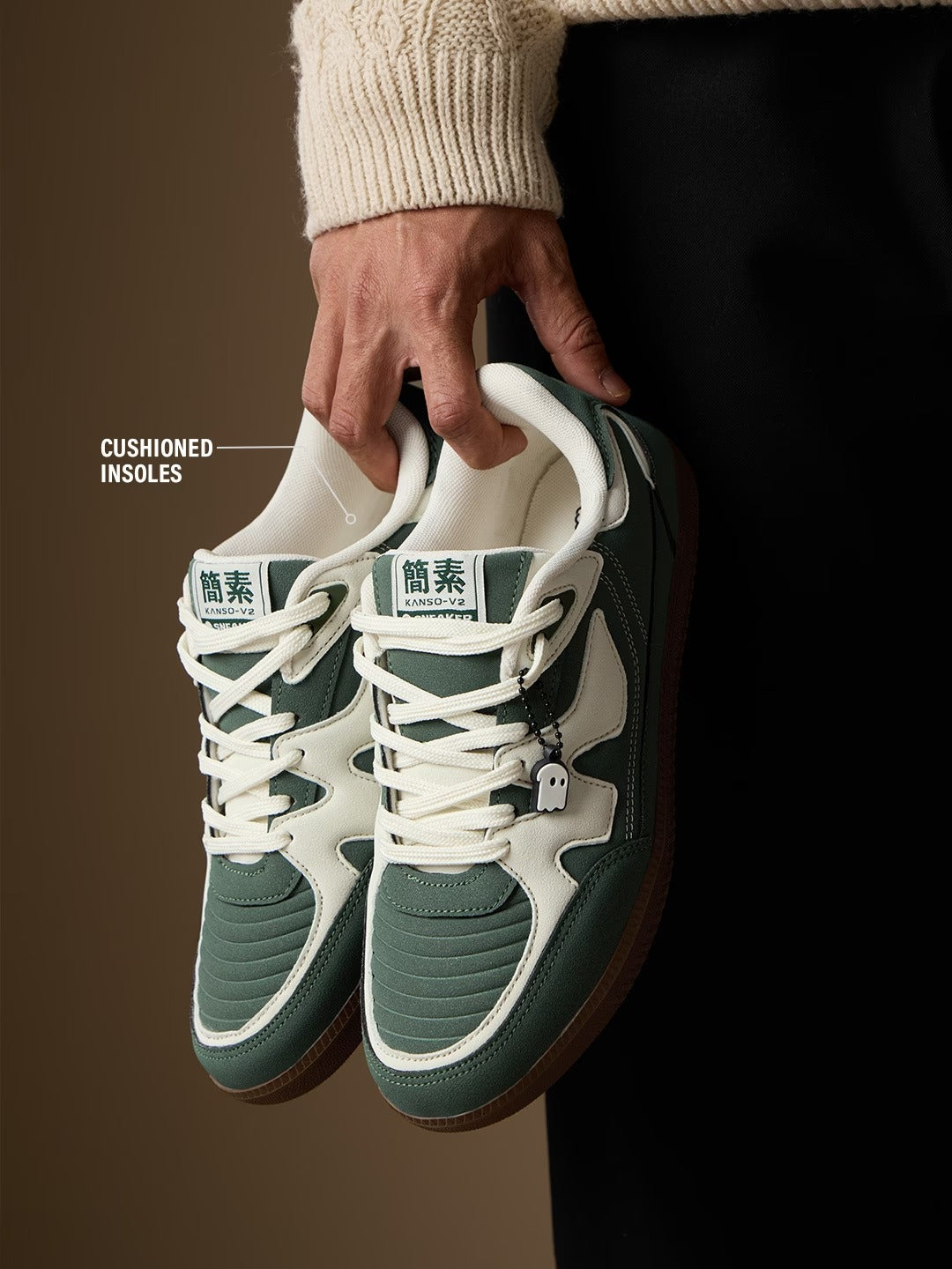 Shoevy Green & Cream Low-Top Sneakers | Casual Lifestyle Shoes