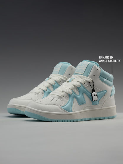 Shoevy White & Aqua Mid-Top Sneakers | Clean Lifestyle Street Shoes
