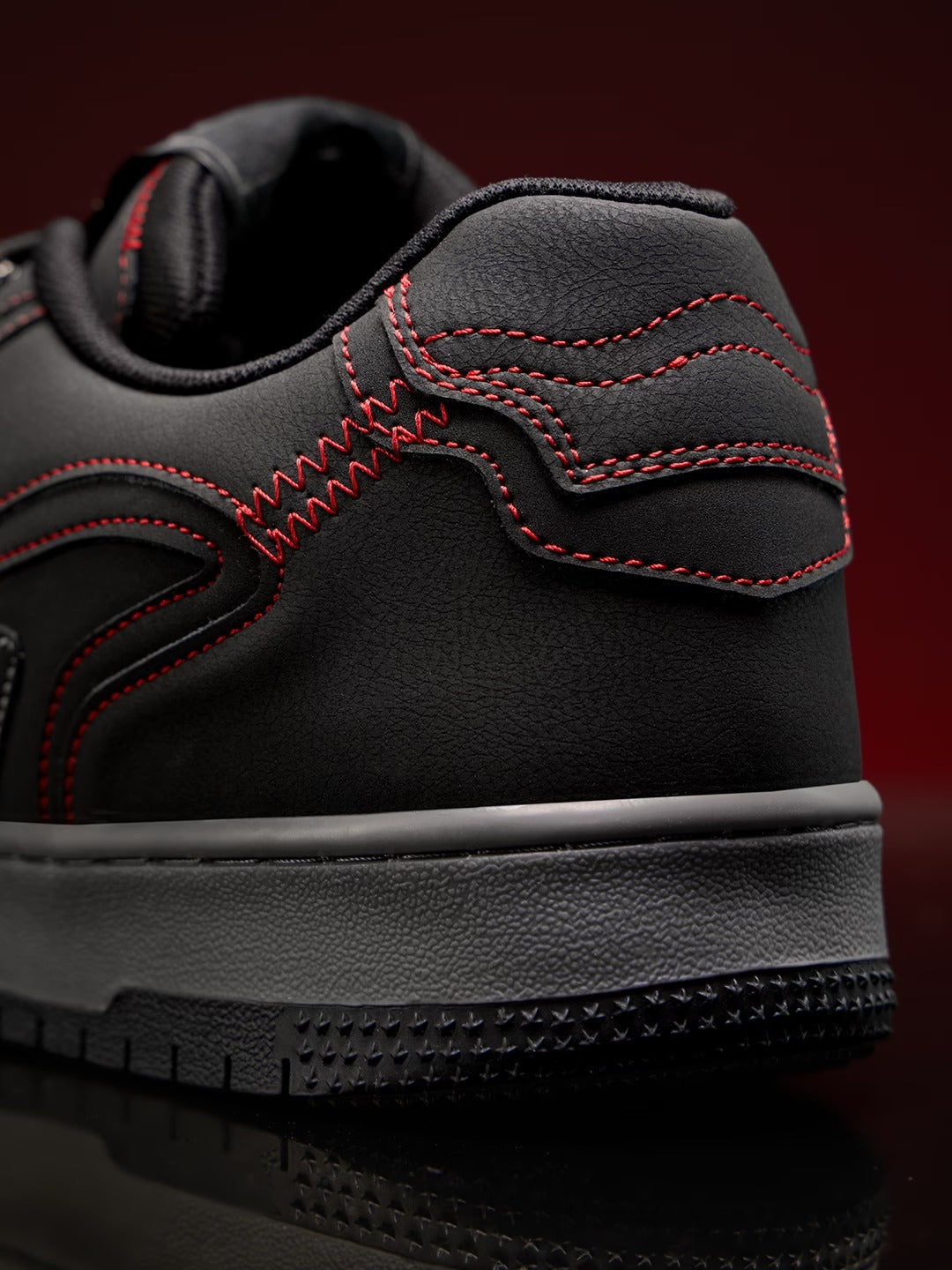 Shoevy Black Low-Top Sneakers | Red Stitch Casual Street Shoes