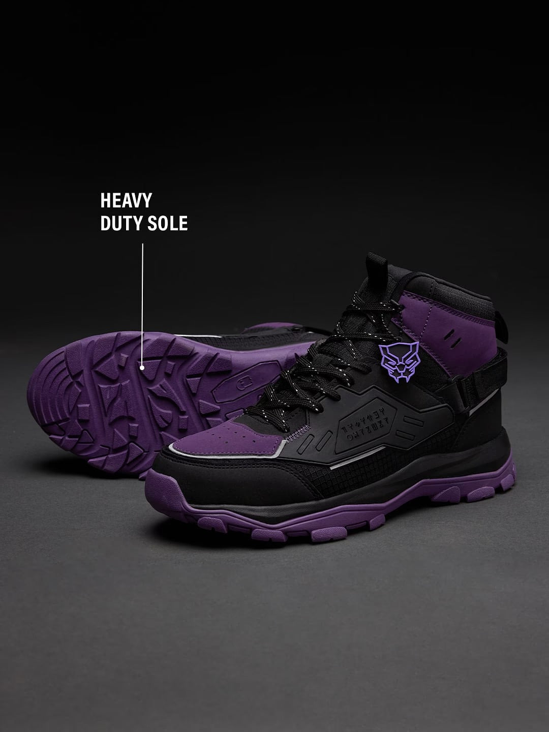 Shoevy Black & Purple High-Top Sneakers | Futuristic Street Shoes