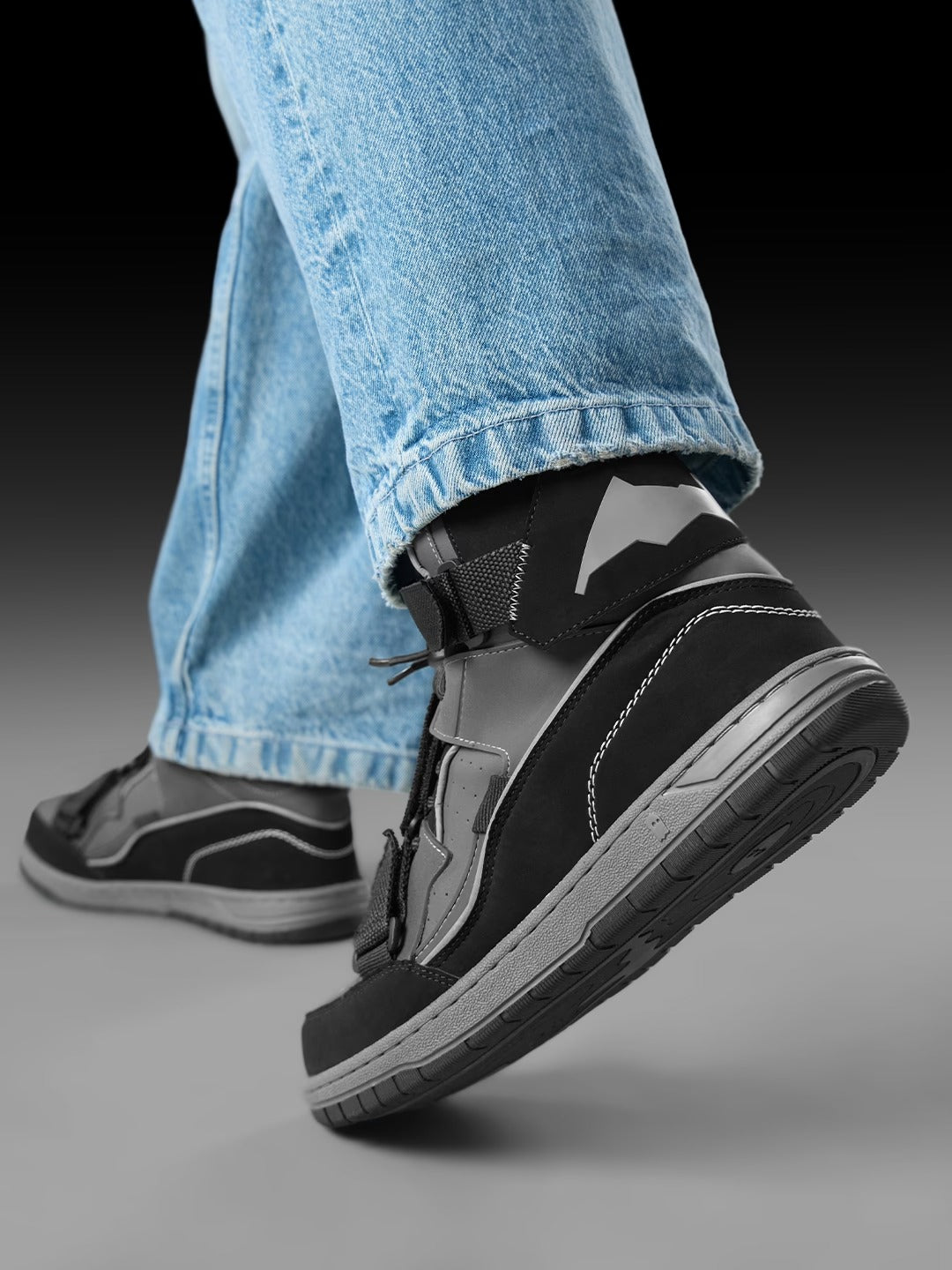 Shoevy Black High-Top Street Sneakers | Strap & Lace Urban Skate Shoes