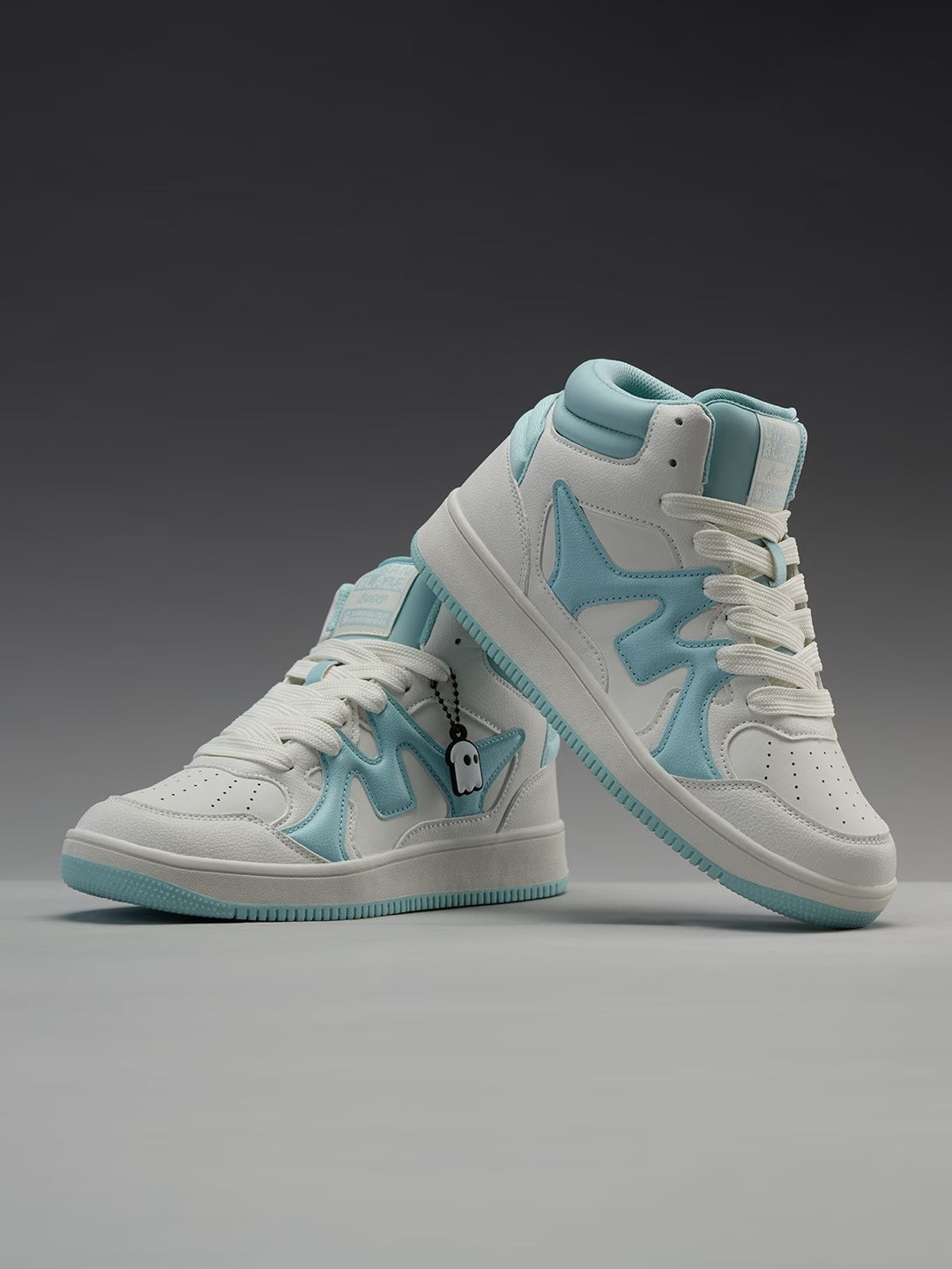 Shoevy White & Aqua Mid-Top Sneakers | Clean Lifestyle Street Shoes