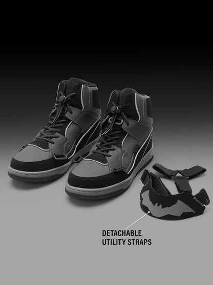 Shoevy Black High-Top Street Sneakers | Strap & Lace Urban Skate Shoes