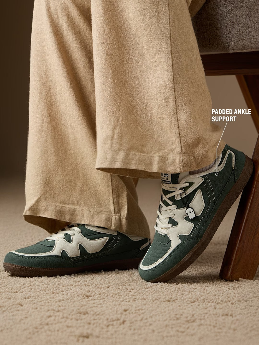 Shoevy Green & Cream Low-Top Sneakers | Casual Lifestyle Shoes