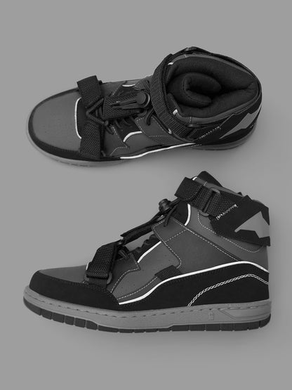 Shoevy Black High-Top Street Sneakers | Strap & Lace Urban Skate Shoes