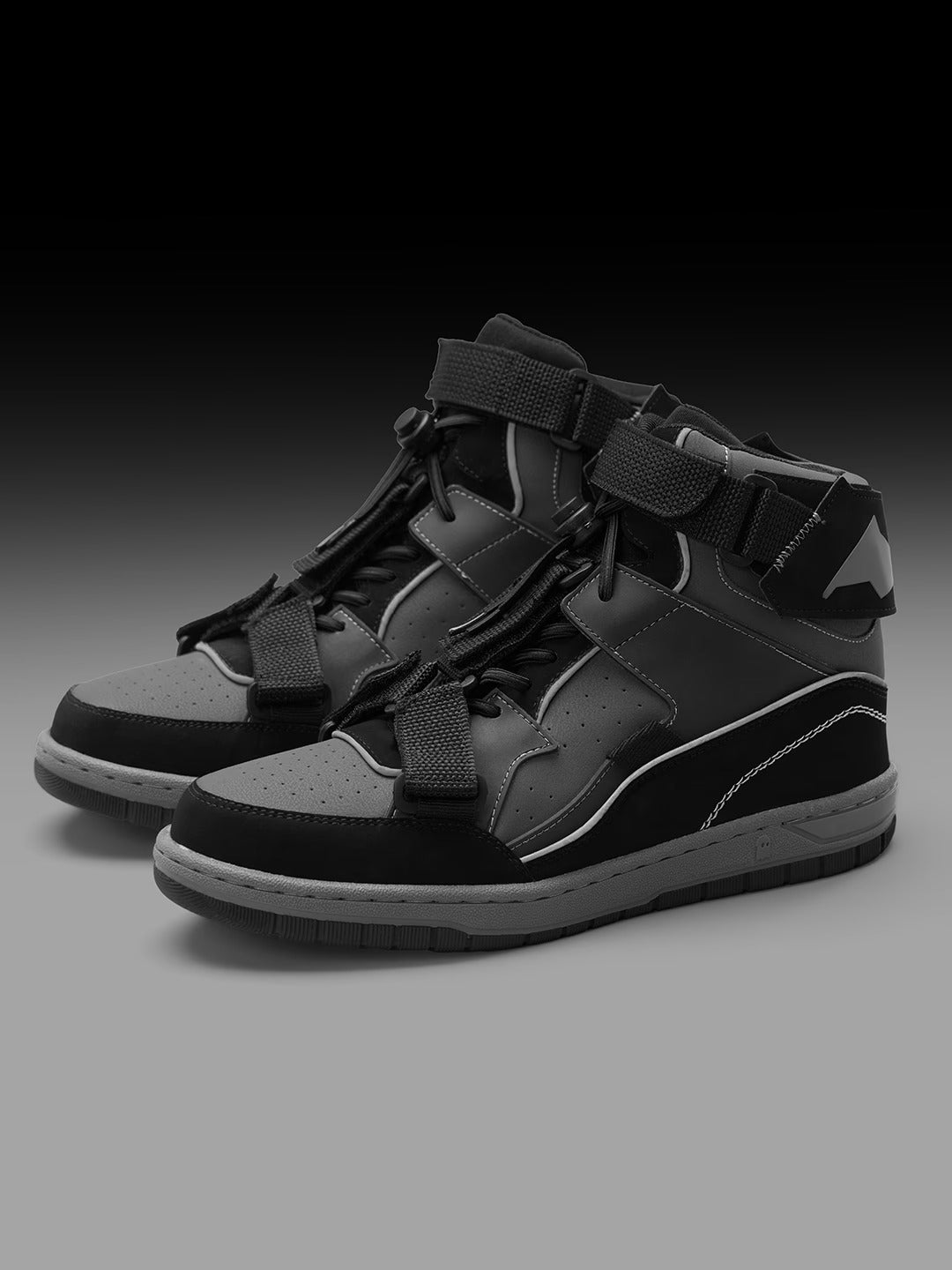 Shoevy Black High-Top Street Sneakers | Strap & Lace Urban Skate Shoes