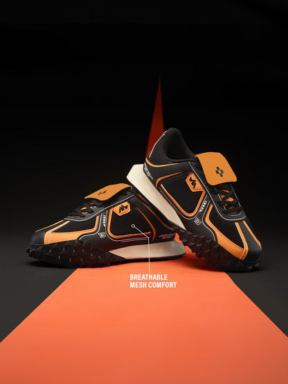 Shoevy Black & Orange Performance Sneakers | Cushioned Sport Street Shoes